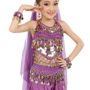 Belly Dance Costume Kids Yellow Chiffon Bollywood Indian Dancing Costumes