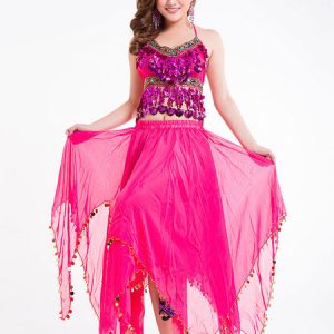 Belly Dance Costume Outfit Women Chiffon Skirt Top And Veil Bollywood Dancing Wear