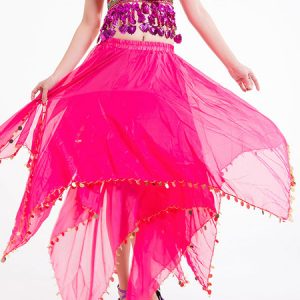 Belly Dance Costume Skirt Red Women Chiffon Sequin Dancing Bottoms