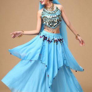 Belly Dance Costume Women's Red Sparkle Chiffon Bollywood Dance Dress