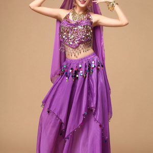 Belly Dance Costume Women's Red Sparkle Chiffon Bollywood Dance Dress