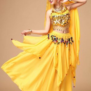 Belly Dance Costume Women's Red Sparkle Chiffon Bollywood Dance Dress