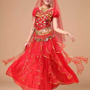 Belly Dance Costume Yellow Chiffon Sparkle Bollywood Dance Dress for Women