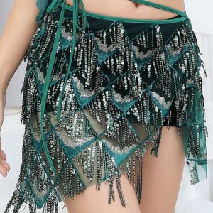 Belly Dance Costumes Accessory Fringe Sequins Quilted Belly Dancer Tulle Performance Waist Chain