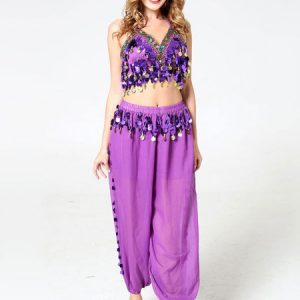 Belly Dance Costumes Belly Dancer Sequins Fringe Bra Pant Belly Dancing Wear For Women