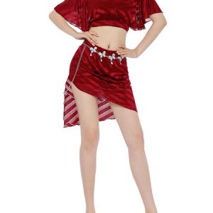 Belly Dance Costumes Burgundy Stripes Belly Dancer Split Belly Dance Wear For Women