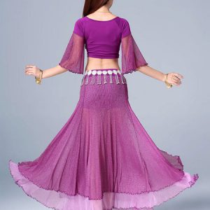 Belly Dance Costumes Cameo Pink Slit Ruffle Pleated Belly Dance Wear For Women Halloween