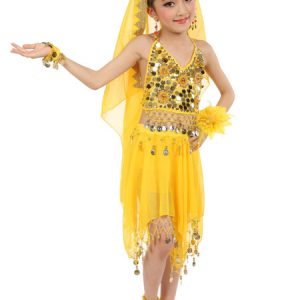 Belly Dance Costumes Kids Chiffon Red Sleeveless Indian Bollywood Dancing Dresses