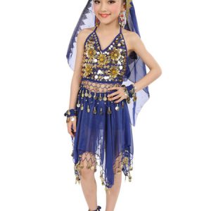 Belly Dance Costumes Kids Chiffon Red Sleeveless Indian Bollywood Dancing Dresses