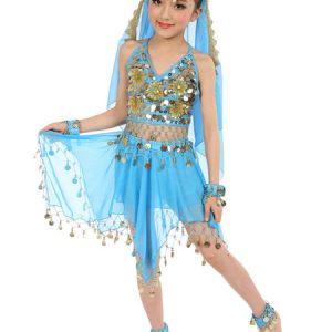 Belly Dance Costumes Kids Chiffon Red Sleeveless Indian Bollywood Dancing Dresses