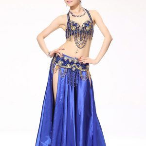 Belly Dance Costumes Royal Blue Satin Bollywood Dance Costume In 3 Piece Set