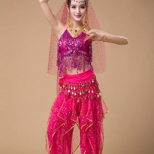 Belly Dance Costumes Sequin Fringe Rose Polka Dot Belly Dancer Tulle Belly Dance Wear For Women