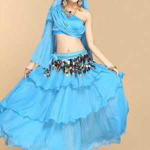 Belly Dance Costumes Sequins Ruffles One Shoulder Top Women Dancing Wear