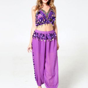 Belly Dance Costumes Woman Sequins Jeweled Red Belly Dancer Bra With Pant Halloween