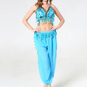 Belly Dance Costumes Woman Sequins Jeweled Red Belly Dancer Bra With Pant Halloween