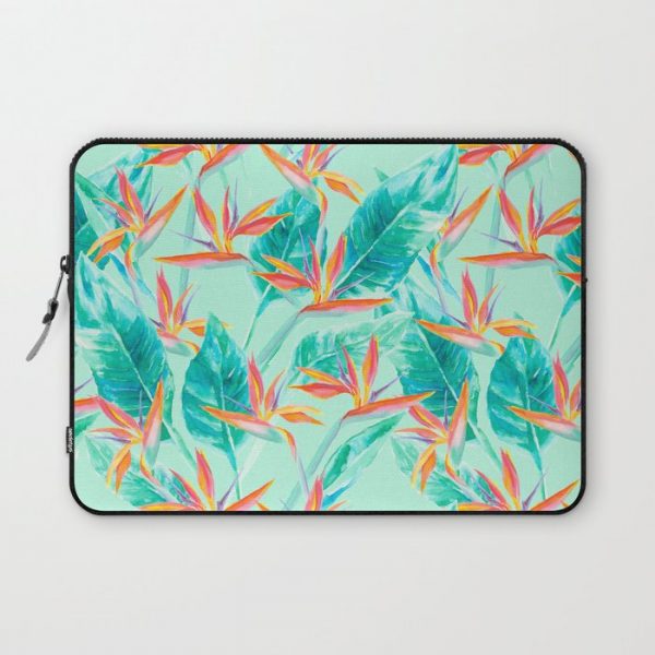 Birds Of Paradise Mint Computer Cover by Jacqueline Maldonado - Laptop Sleeve - 13"