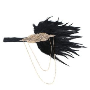 Black Flapper Headband The Great Gatsby 1920s Costume Feather Headpieces Women Vintage Costume Accessories Halloween