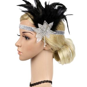 Black Flapper Headband The Great Gatsby 1920s Costume Feather Headpieces Women Vintage Costume Accessories Halloween