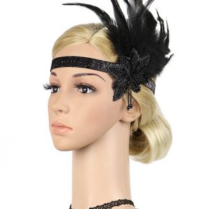 Black Flapper Headband The Great Gatsby 1920s Costume Feather Headpieces Women Vintage Costume Accessories Halloween