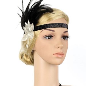 Black Flapper Headband The Great Gatsby 1920s Costume Feather Headpieces Women Vintage Costume Accessories Halloween