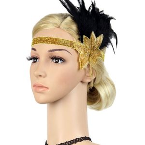 Black Flapper Headband The Great Gatsby 1920s Costume Feather Headpieces Women Vintage Costume Accessories Halloween