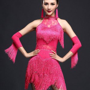 Black Fringe Nylon Latin Dance Costume for Women