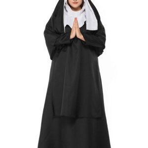 Black Halloween Costume Hood Dress Polyester Women Nun Set Halloween Holidays Costumes