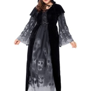 Black Halloween Costumes Vampire Dress Obi Polyester Skull Women Holidays Costumes