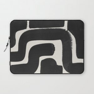 Black Ink Paint Brush Strokes Abstract Organic Pattern Mid Century Style Computer Cover by EnShape - Laptop Sleeve - 13"