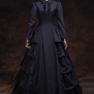 Black Retro Costume Victorian Dress Ruffles Women Masquerade Ball Gowns Royal Vintage Costumes Halloween