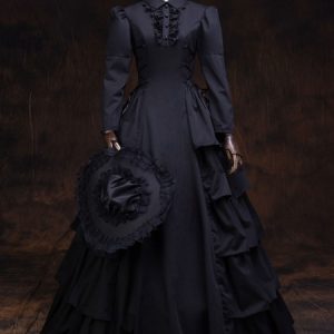 Black Retro Costumes Lace Up Lace Marie Antoinette Costume Dress Victorian Era Style 18th Century Costume