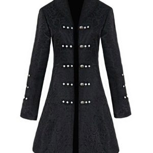 Black Retro Costumes Women Overcoat Jacquard Double Breasted Coat