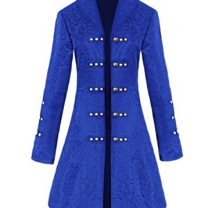 Black Retro Costumes Women Overcoat Jacquard Double Breasted Coat