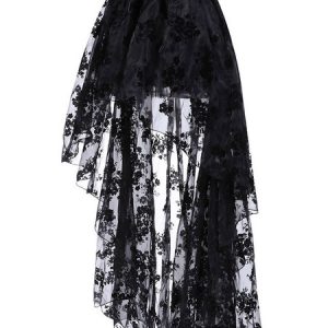 Black Steampunk Costume Lace Layered Ruffle Skirt Vintage Clothing For Women