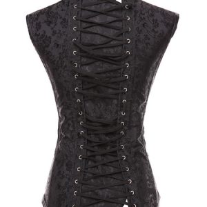 Black Steampunk Costume Metal Details Lace Up Corset For Women Halloween