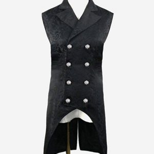 Black Vintage Gilets Split Front Buttons Double Breasted Jacquard Retro Costumes For Man