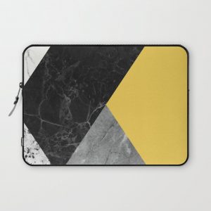 Black and White Marbles and Pantone Primrose Yellow Color Computer Cover by Santo Sagese - Laptop Sleeve - 13"