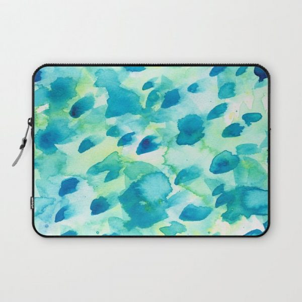 Blue, Green and Aqua Abstract Watercolor Painted Spots Computer Cover by Suzz in Colour - Laptop Sleeve - 13"