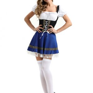 Blue Halloween Costumes Maid Fringe Lace Up Holidays Costumes