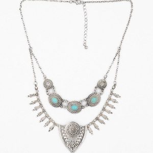 Bohemian Carved Turquoise Fringe Necklace