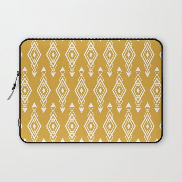 Boho Ethnic Tribal Ikat Pattern, Mustard Yellow and White Computer Cover by Megan Morris - Laptop Sleeve - 13"