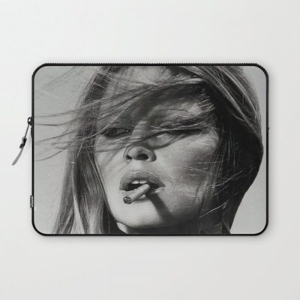 Brigitte Bardot Smoking a Cigarette, Black and White Photograph Computer Cover by vintagecafe - Laptop Sleeve - 13"