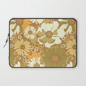 Brown, Orange, Ivory & Green Vintage Flower Pattern Computer Cover by Eyestigmatic Design - Laptop Sleeve - 13"