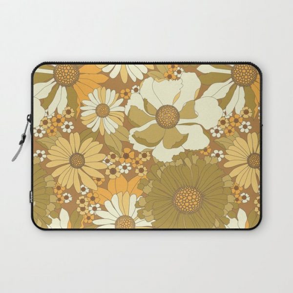 Brown, Orange, Ivory & Green Vintage Flower Pattern Computer Cover by Eyestigmatic Design - Laptop Sleeve - 13"