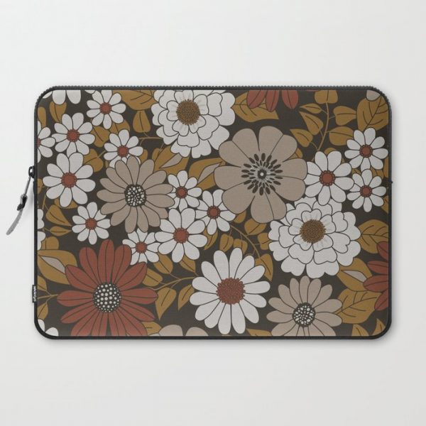 Brown, Orange, and Ivory Retro Flower Pattern Computer Cover by Eyestigmatic Design - Laptop Sleeve - 15"