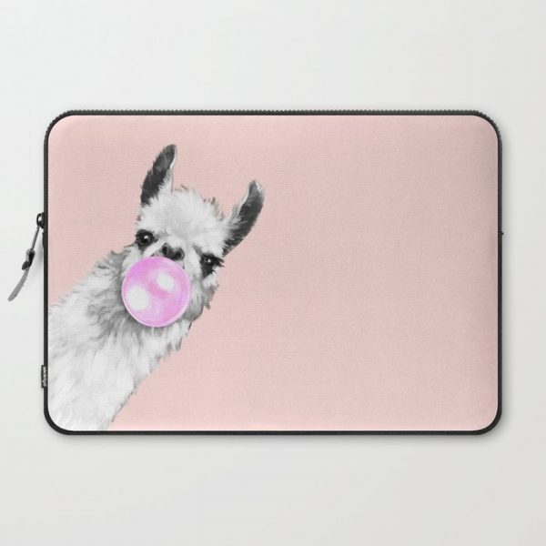 Bubble Gum Black and White Sneaky Llama in Pink Computer Cover by Big Nose Work - Laptop Sleeve - 15"