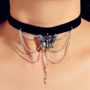 Butterfly Chain Suede Choker Necklace