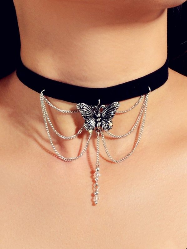 Butterfly Chain Suede Choker Necklace