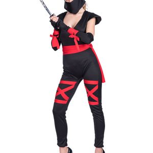 Carnival Ninja Costume Knotted Hooded Jumpsuit Women Ninja Two Tone Holidays Costumes