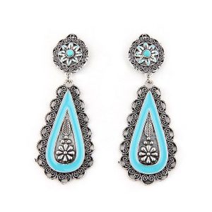 Carved Hollow Turquoise Flowers Teardrop Earrings